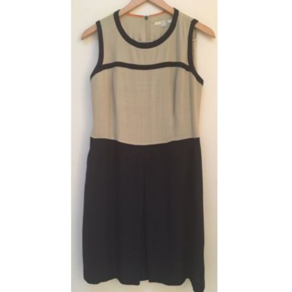 Boden Haymarket Color Block Dress Tan Navy Blue